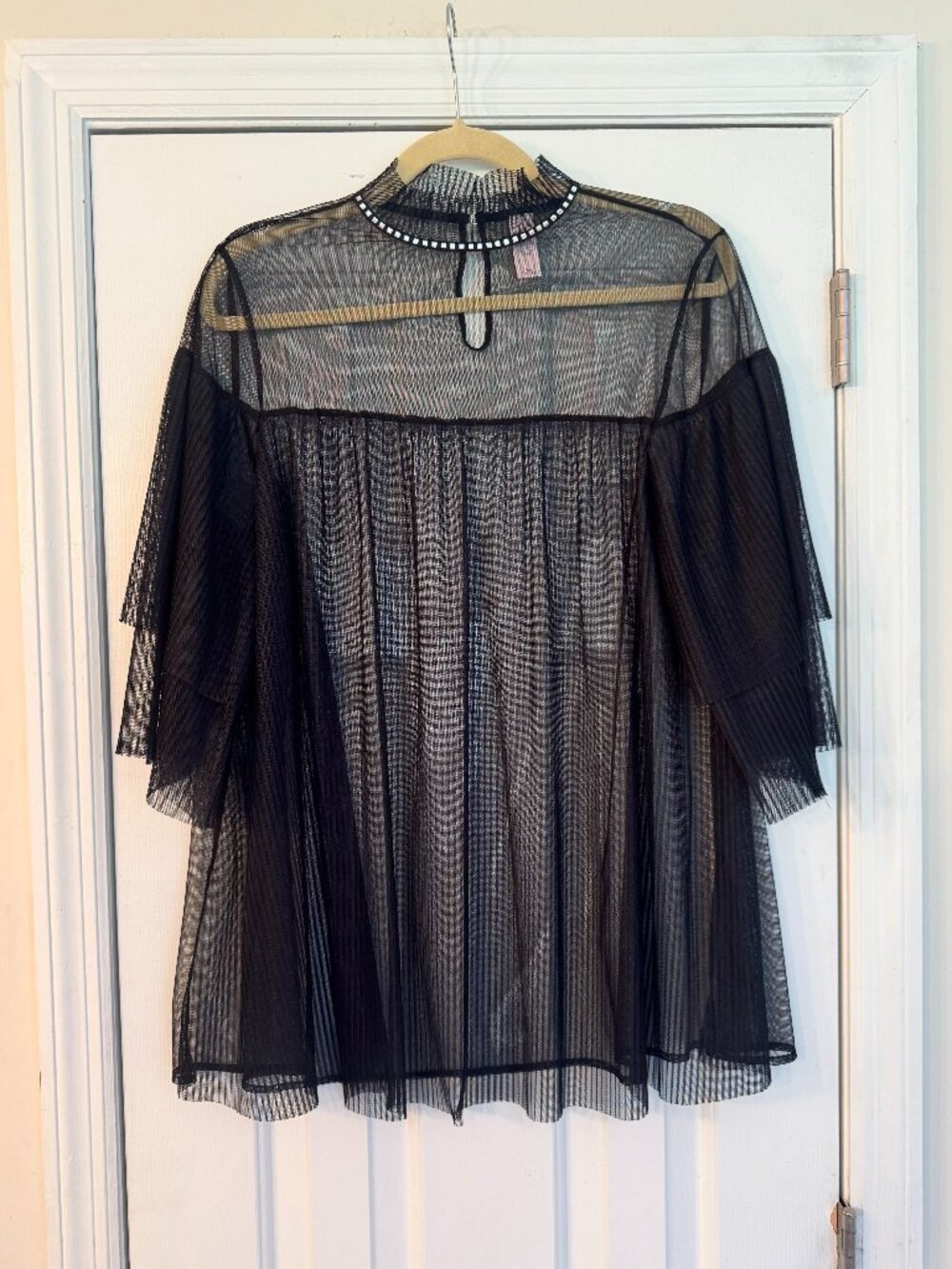 NWOT Victoria’s Secret Sheer Embellished Black Mesh Mini Dress / Top Size Small